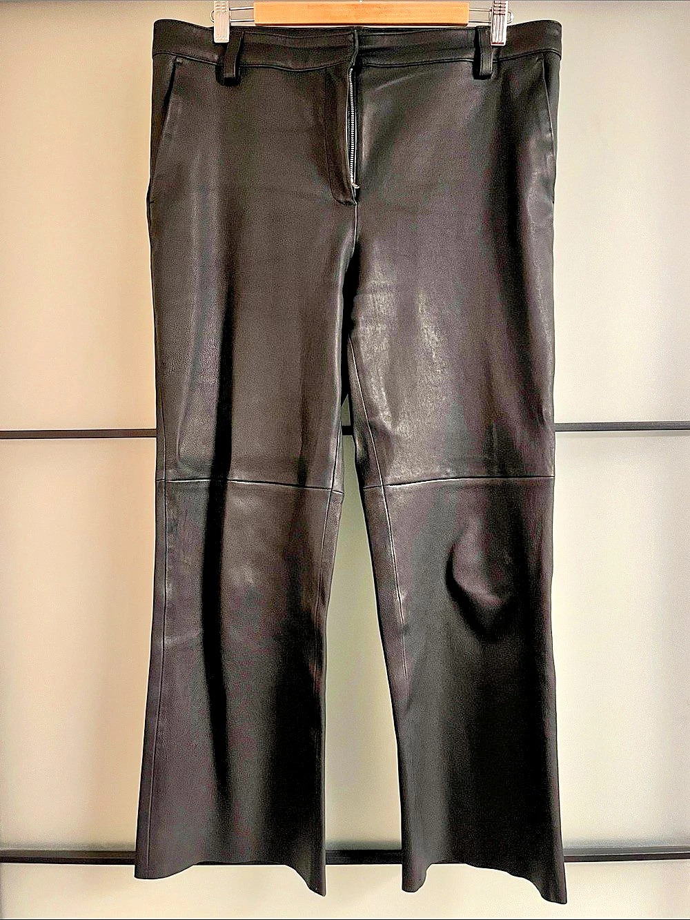 H&M Real Leather Pants with Knee Seams Black EU 46